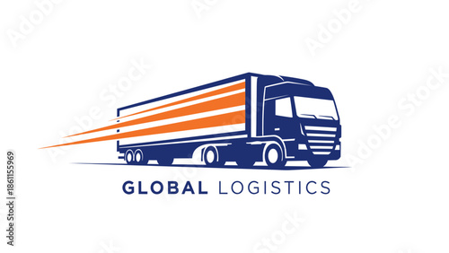 Dynamic Global Logistics Truck Logo with Speed Lines.