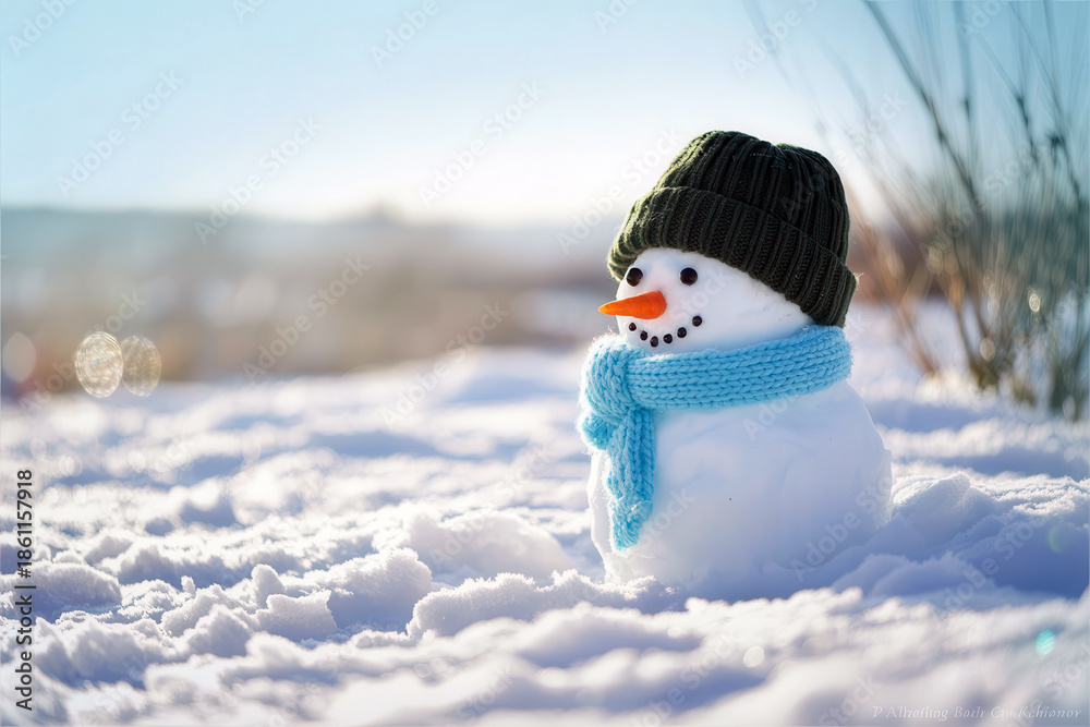 Fototapeta premium Snowman in winter landscape