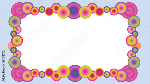 Colorful gradient circle frame background with vibrant abstract rings forming a playful border around clean white space ideal for posters banners cards kids designs and creative layouts