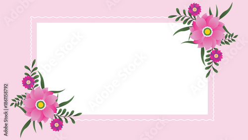 Soft pink floral corner frame background with blooming flowers and green leaves creating a clean white space perfect for invitations cards posters banners branding and feminine designs