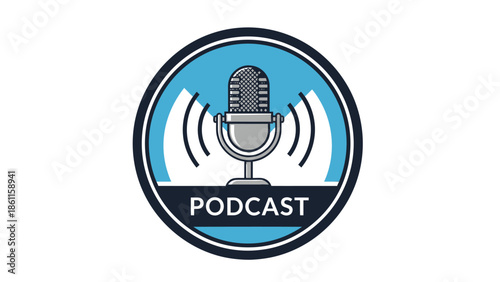 Podcast Microphone Icon with Sound Waves.