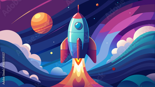 Very beautiful minimal rocket with surreal proportions, floating quietly in abstract space, featuring smooth curves, simplified geometry, and a calm futuristic mood focused on imagination and design p