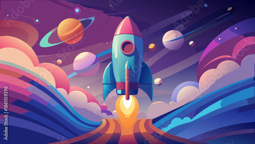 Very beautiful minimal rocket with surreal proportions, floating quietly in abstract space, featuring smooth curves, simplified geometry, and a calm futuristic mood focused on imagination and design p