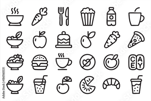 Food and Drink Line Icons for Restaurant UI and Menu Design