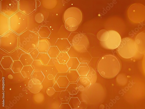 Honeycomb and bokeh effect abstract background with orange and yellow gradients