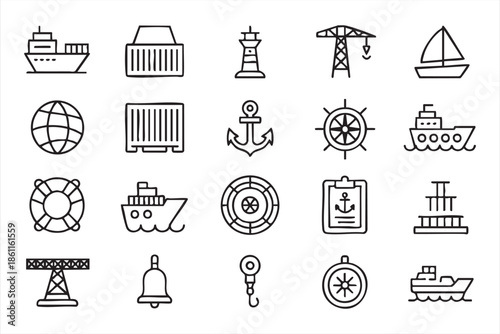Port Logistics Line Icons for Shipping Dashboards