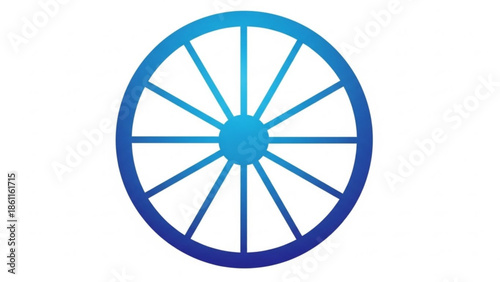 Blue gradient wheel icon with spokes on white background, circular shape, abstract design element