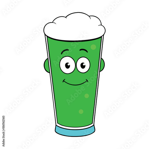 A clear glass brims with frothy green beer, its bubbles sparkling and lively, capturing a festive, refreshing vibe perfect for St. Patrick’s Day celebrations.
