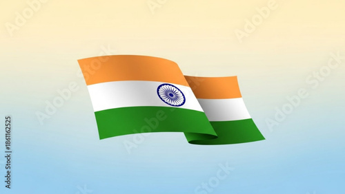Indian national flag waving in the wind against a gradient blue and yellow background, symbolizing freedom and patriotism