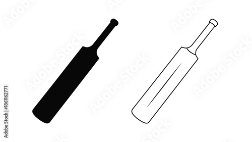 Cricket equipment illustration featuring a bat ball and their striking silhouette