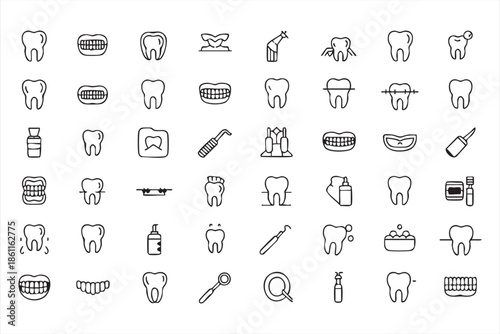 Dental Care Line Icons for Dentistry and Clinic UI Design