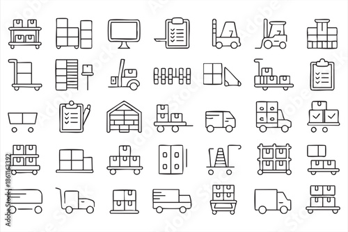 Shipping and Delivery Icons for Transport and Inventory Operations