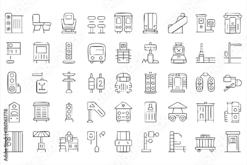 Public Transport Line Icons for Urban Mobility and Transit Systems