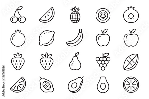 Fruit Line Icons for Healthy Food Branding and Nutrition Design