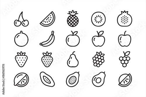 Food and Fruit Line Icons for Nutrition Labels and Diet Apps