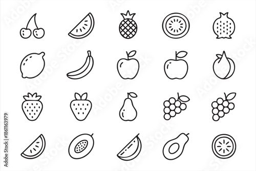 Fresh Fruit Icons for Organic Grocery and Produce Packaging
