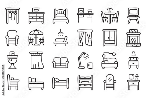Furniture Line Icons for Home Interior Design and Room Planning