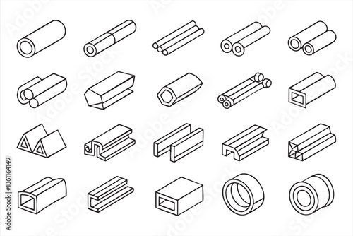 Metal Profile and Steel Section Icons for Construction Engineering