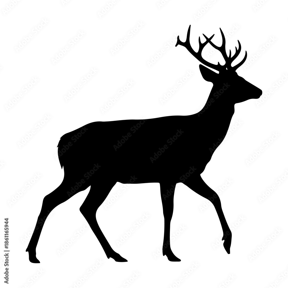 Obraz premium Silhouette of a majestic stag walking elegantly on a white background Vector