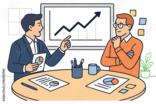 business partners reviewing growth performance and statistical data