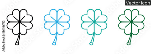 A set of four leaf clover icons in different colors, perfect for designs related to luck, nature, and Irish heritage