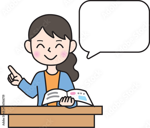 説明をする女性　教師　ふき出し　コメント