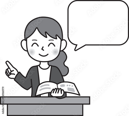 説明をする女性　教師　ふき出し　コメント
