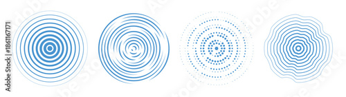  blue radial concentric circle set linear dashed and dotted