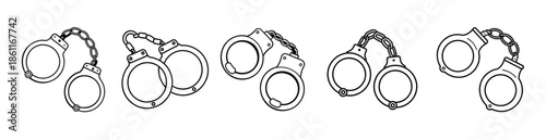 Five Handcuff Illustrations Black and White Line Art