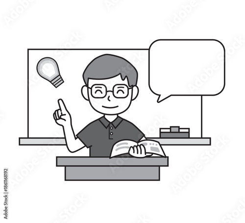 解説をする男性・吹き出し・コメント・先生