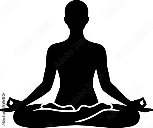 Woman in yoga lotus pose icon. Silhouette meditating person for peace, relaxation, fitness, and spiritual practice. Vector illustration isolated