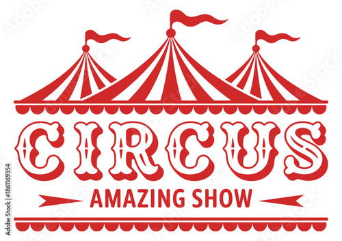 Circus logo emblem icon with tent or marquee, vintage carnival and fair show design element, amusement park sign, retro vector illustration for festive branding, posters, and event graphics.