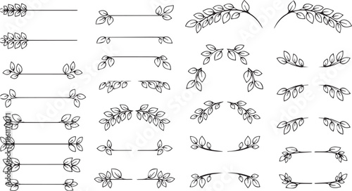 Hand Drawn Floral Leaf Branch Divider and Laurel Wreath Collection