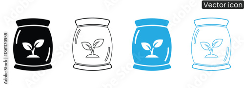 Vibrant jar icons with growing seedlings for business or eco projects