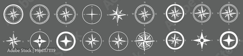 icon set of Minimal compass collection with wind rose navigation symbols for travel, maritime, exploration and direction design