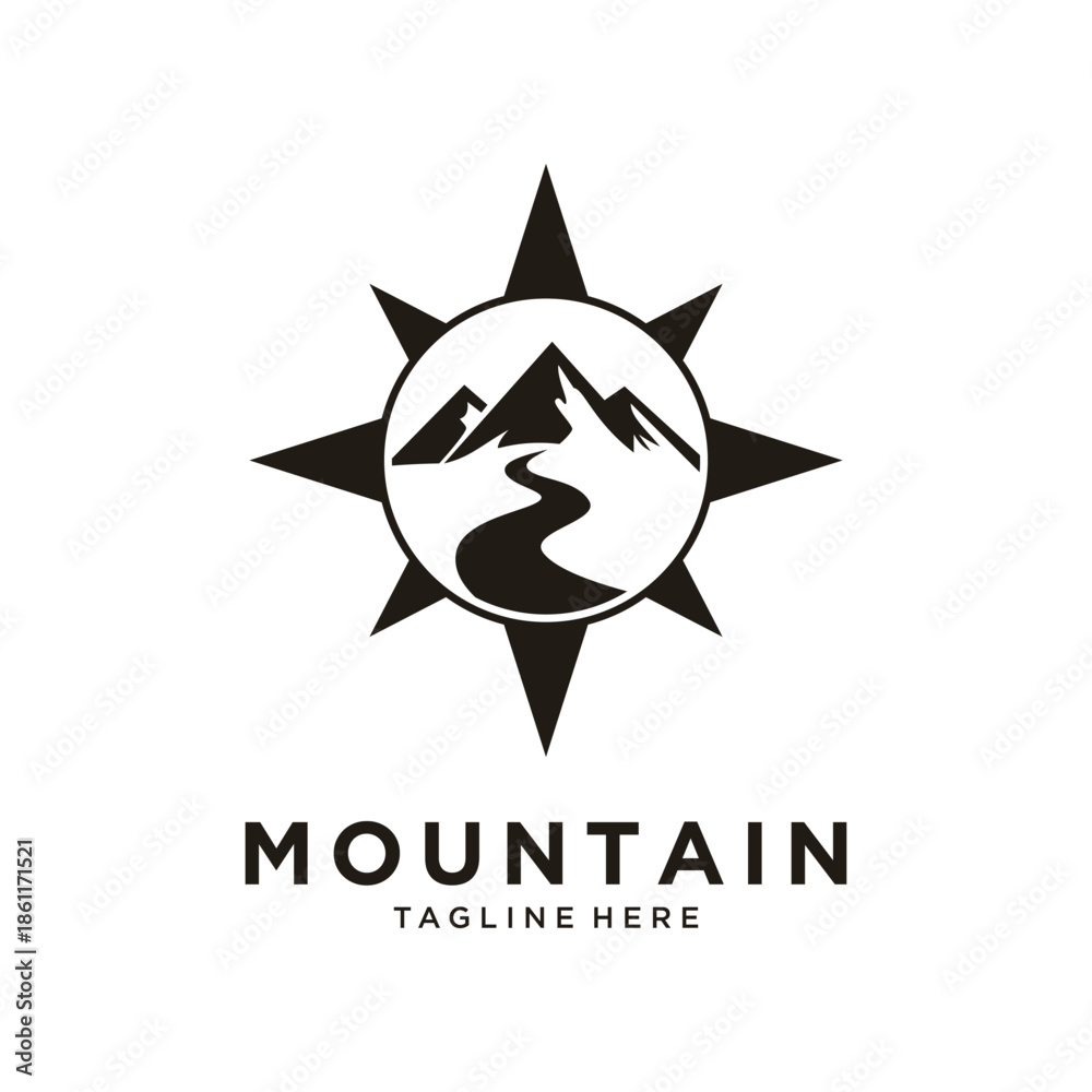 Obraz premium Mountain compass logo for adventure and travel branding