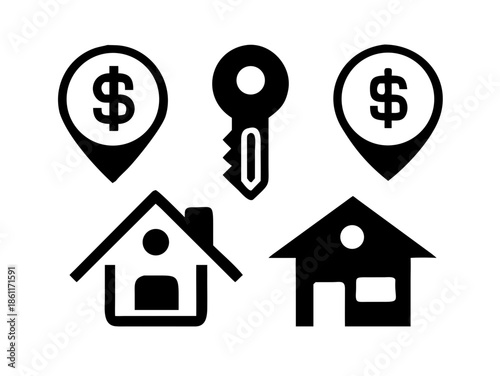 Real Estate and Property Icons for Housing and Rentals