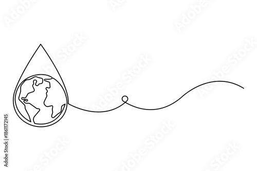World water day continuous one line art drawing of water drop design vector art illustration