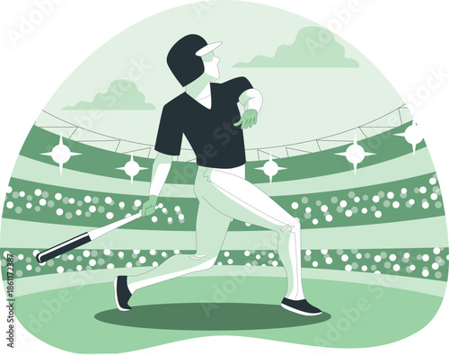 Man playing baseball in a stadium with a bat and ball in action