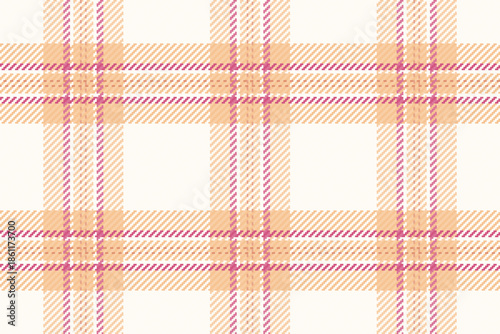 Seventies fabric seamless plaid, content textile tartan background. Striped pattern texture check vector in orange and snow colors.