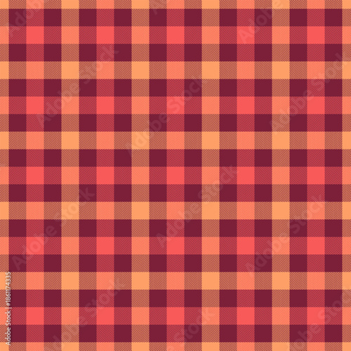 Quilt textile fabric tartan, fibrous background plaid texture. Girl pattern seamless vector check in red and orange colors.