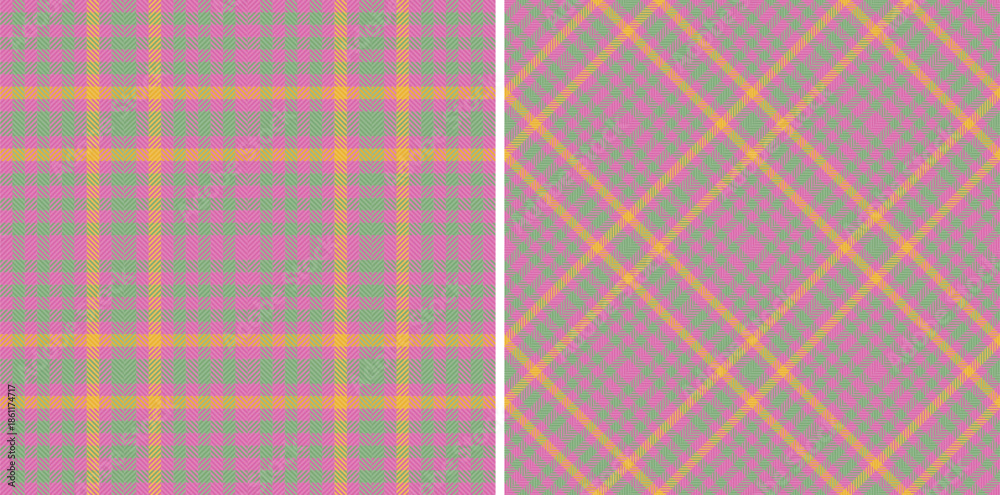 Fototapeta premium Check pattern plaid of textile background seamless with a vector texture fabric tartan. Set in spring colors for slim skirt fashion.