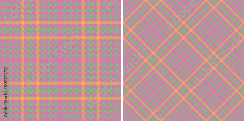 Check pattern plaid of textile background seamless with a vector texture fabric tartan. Set in spring colors for slim skirt fashion.