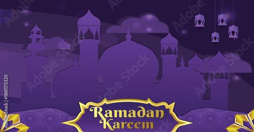 Ramadan background Islamic style with purple color