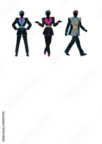 Structured 80s Glam Silhouette of Person in Power Suit for Retro Authority and Vintage Business Fashion 2026 Trend Concept Vector Illustration