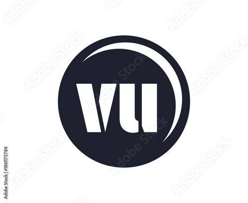 VU sport emblem or team logotype. Ball logo with a combination of Initial letter V and U for balls shop, sports company, training, club badge.