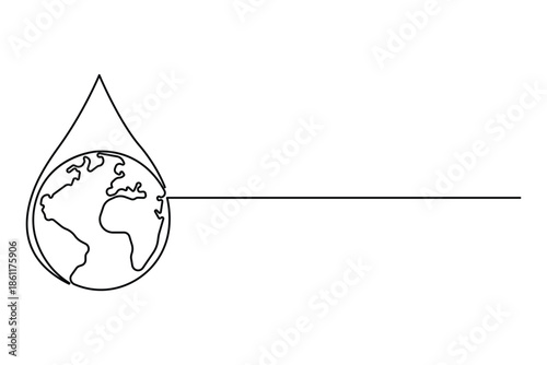 Continuous one line art drawing of earth water day. World water day line art concept vector illustration