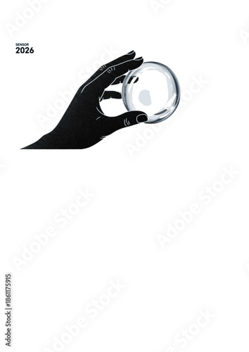 Texture Check Silhouette of Hand Touching Glassy Sphere for Sensory Design and Tactile Wellness 2026 Visual Trend Concept Vector