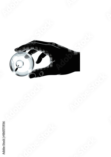 Texture Check Silhouette of Hand Touching Glassy Sphere for Sensory Design and Tactile Wellness 2026 Visual Trend Concept Vector