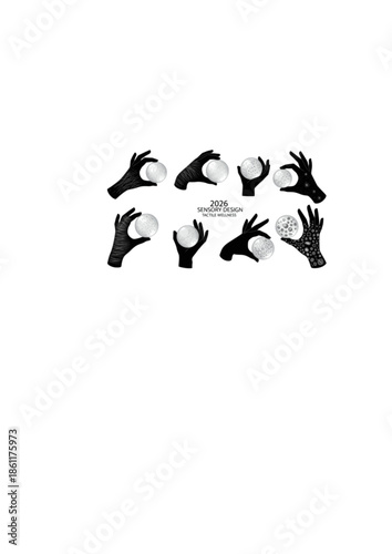 Texture Check Silhouette of Hand Touching Glassy Sphere for Sensory Design and Tactile Wellness 2026 Visual Trend Concept Vector